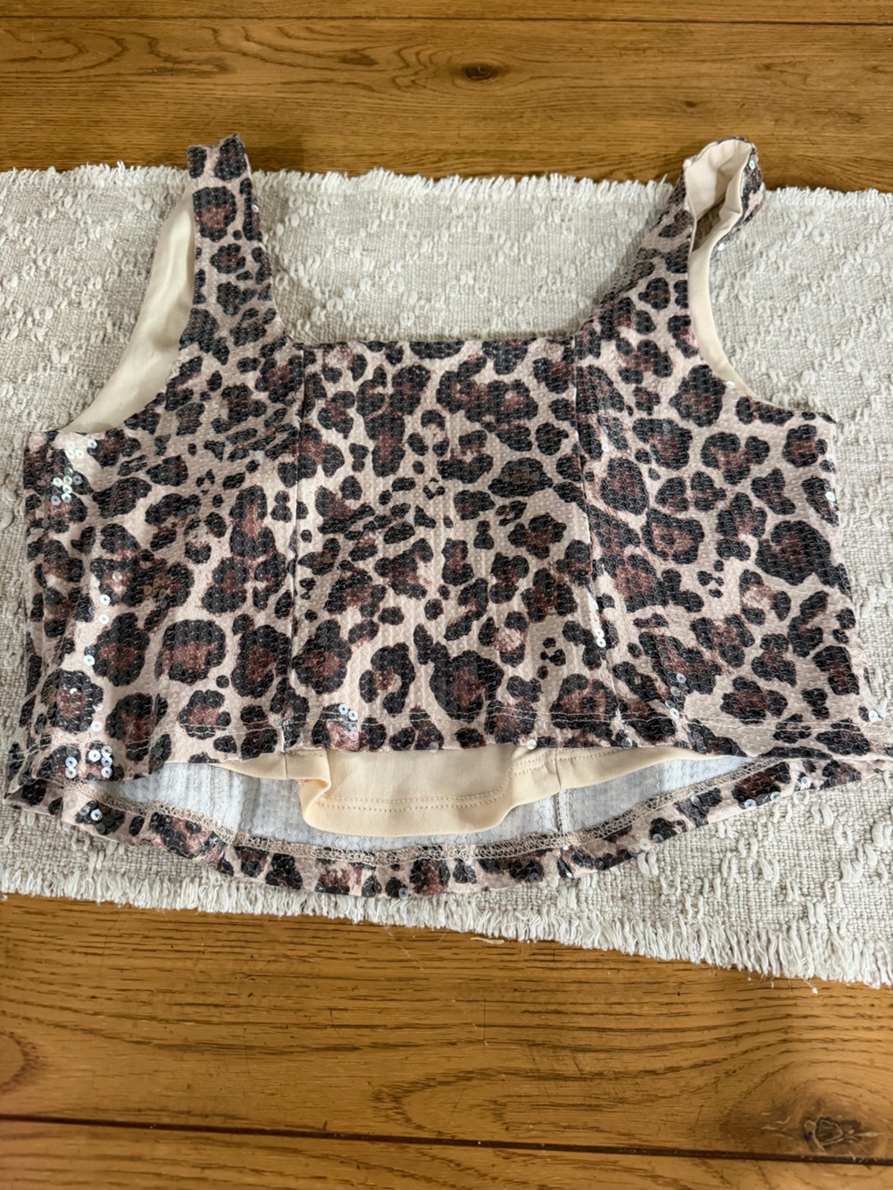 Sequined Leopard-Print Girls One-Piece Bodysuit in Beige/Brown